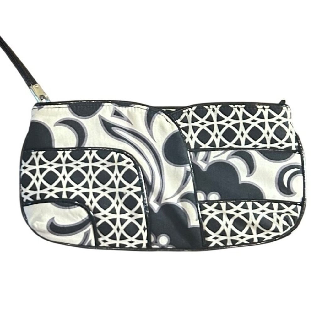 Vera Bradley Jazzy Clutch Night & Day Wristlet Black White Floral Geometric Chic